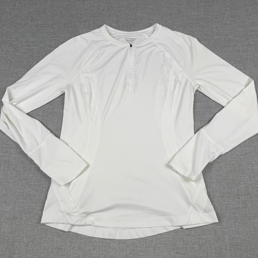 Athleta Pullover Womens Medium White Long Sleeve 1/4 Zip Moisture Wicking